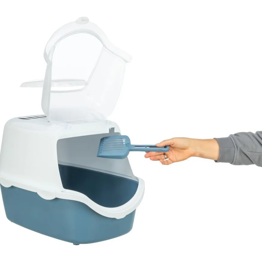 TRIXIE Katzentoilette Vico Open Top, mit Haube, blau/weiß | 40 × 40 × 56 cm