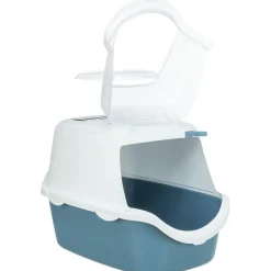 TRIXIE Katzentoilette Vico Open Top, mit Haube, blau/weiß | 40 × 40 × 56 cm