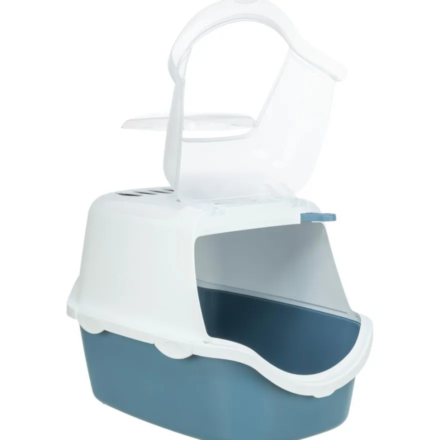 TRIXIE Katzentoilette Vico Open Top, mit Haube, blau/weiß | 40 × 40 × 56 cm