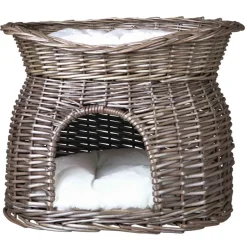 TRIXIE Korbhöhle mit Liegedach, Weide, grau | 54 x 43 x 37 cm
