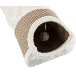 TRIXIE Kratztunnel mit 2 Höhlen, Plüsch/Sisalteppich, lichtgrau/braun | 110 x 30 x 38 cm