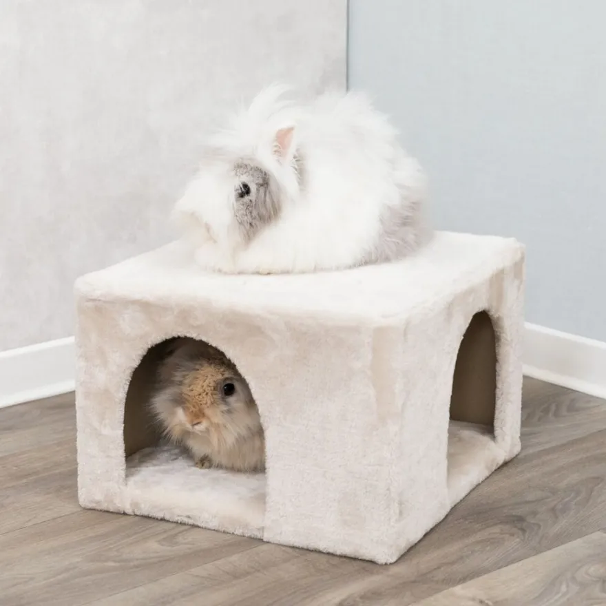 TRIXIE Kuschelhöhle mit 2 Ausgängen, Zwergkaninchen, beige | 36 x 25 x 36 cm