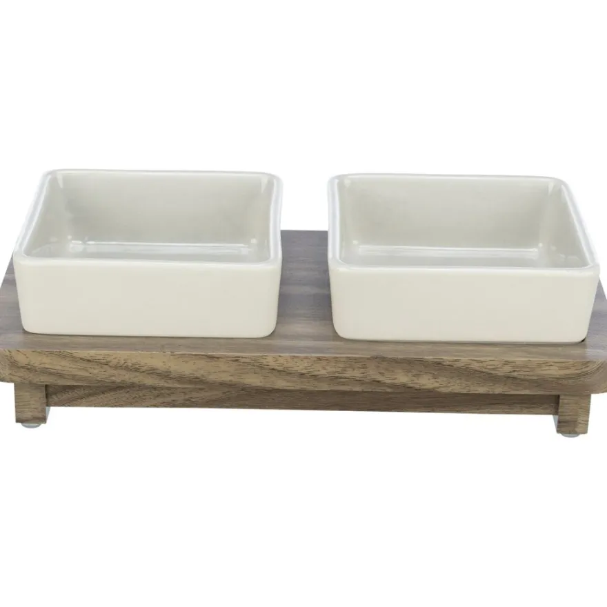 TRIXIE Napf-Set CityStyle, Keramik/MDF, grau/braun | 2 x 0.4 l