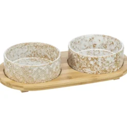 TRIXIE Napf-Set, Keramik/Bambus, weiß/hellbraun | 2 x 0,3 l