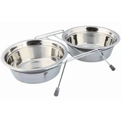 TRIXIE Napf-Set mit Klapperschutz, grau | 2 × 1,5 l/ø 21 cm/44 × 10 × 23 cm