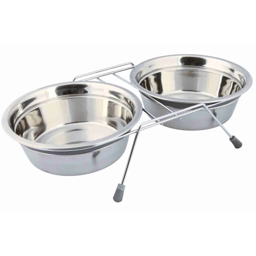 TRIXIE Napf-Set mit Klapperschutz, grau | 2 × 1,5 l/ø 21 cm/44 × 10 × 23 cm