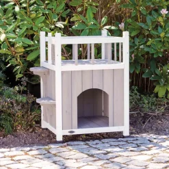 TRIXIE natura Cat's Home mit Balkon, grau/weiß | 45 x 65 x 45 cm