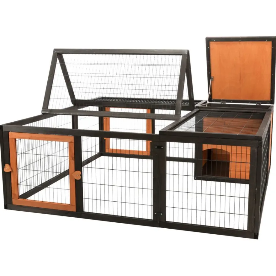 TRIXIE natura Freilaufgehege mit Abdeckung, Holz, schwarz/braun | 150 x 53 x 150 cm