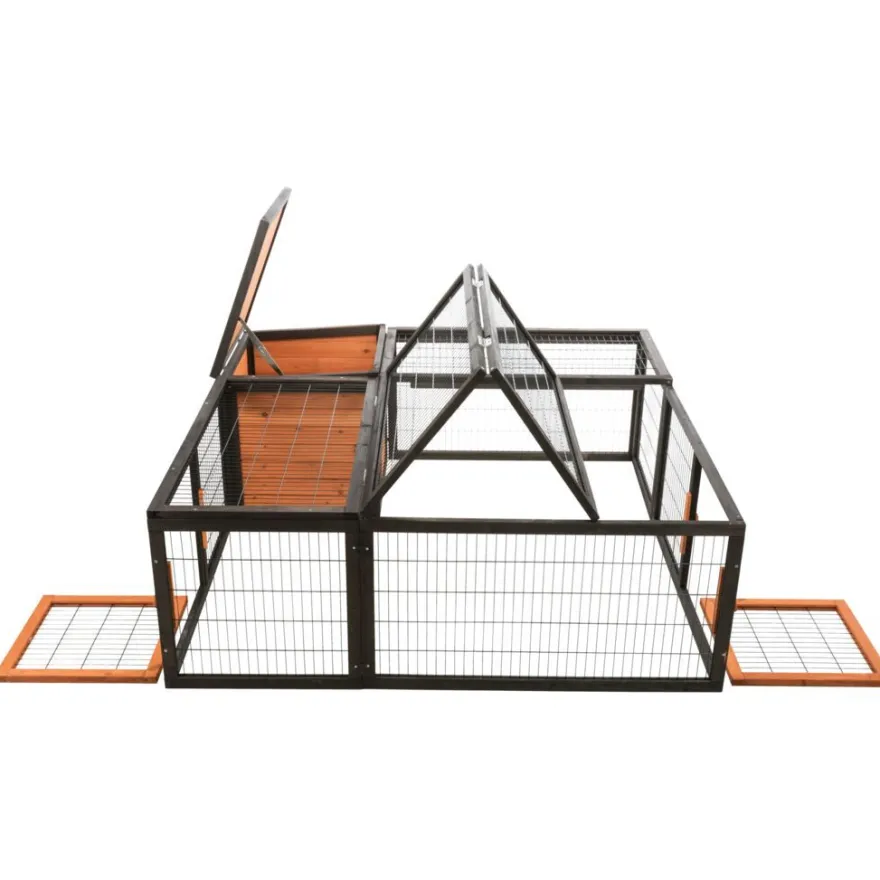 TRIXIE natura Freilaufgehege mit Abdeckung, Holz, schwarz/braun | 150 x 53 x 150 cm