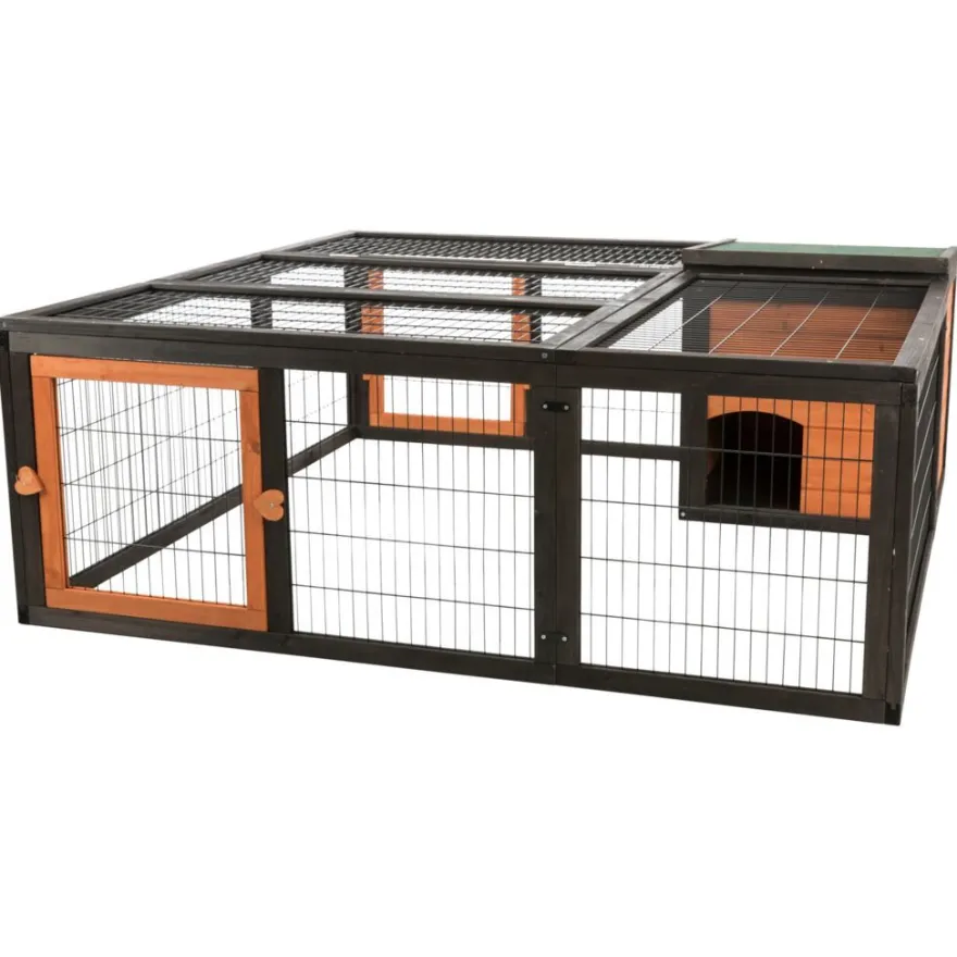 TRIXIE natura Freilaufgehege mit Abdeckung, Holz, schwarz/braun | 150 x 53 x 150 cm