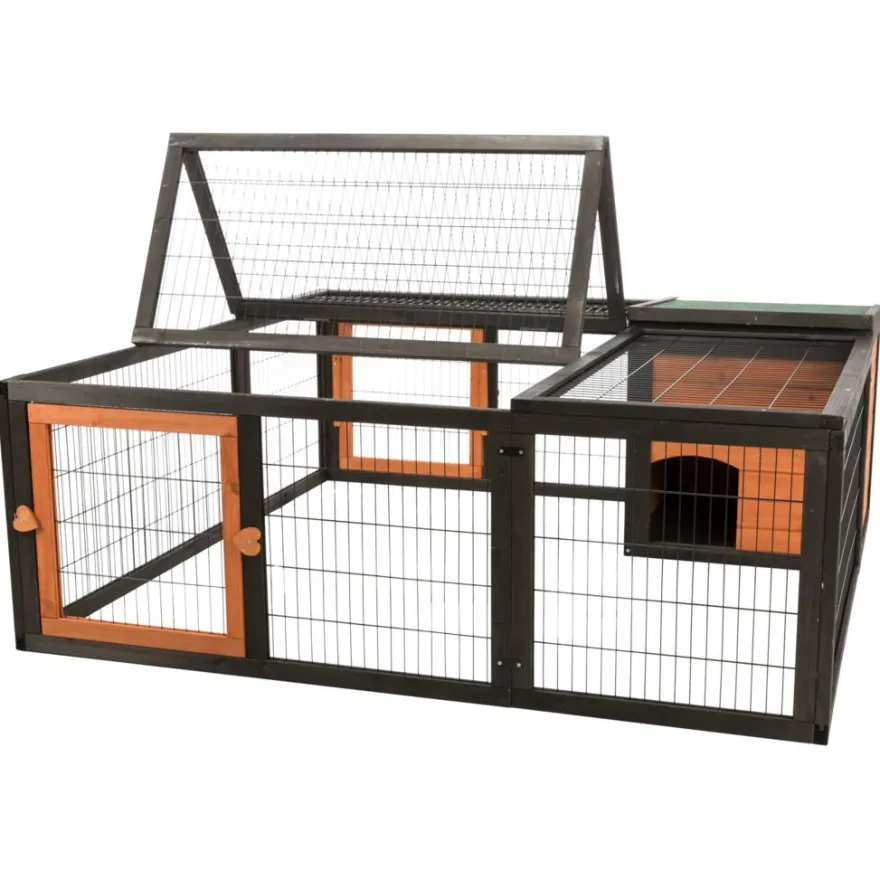 TRIXIE natura Freilaufgehege mit Abdeckung, Holz, schwarz/braun | 150 x 53 x 150 cm