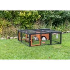 TRIXIE natura Freilaufgehege mit Abdeckung, Holz, schwarz/braun | 150 x 53 x 150 cm