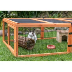 TRIXIE natura Freilaufgehege mit Abdeckung, Holz, braun | 174 x 48 x 109 cm