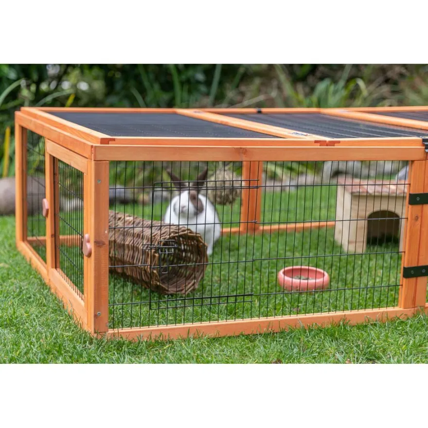 TRIXIE natura Freilaufgehege mit Abdeckung, Holz, braun | 174 x 48 x 109 cm