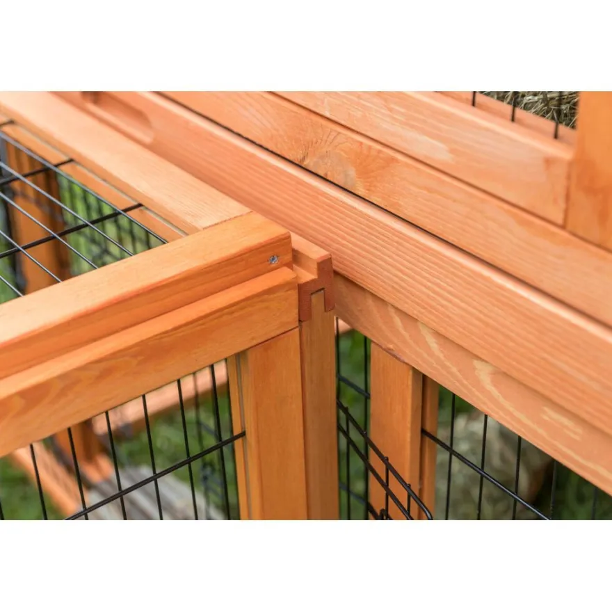 TRIXIE natura Freilaufgehege mit Abdeckung, Holz, braun | 174 x 48 x 109 cm