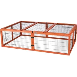 TRIXIE natura Freilaufgehege mit Abdeckung, Holz, braun | 174 x 48 x 109 cm