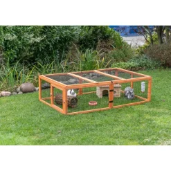 TRIXIE natura Freilaufgehege mit Abdeckung, Holz, braun | 174 x 48 x 109 cm