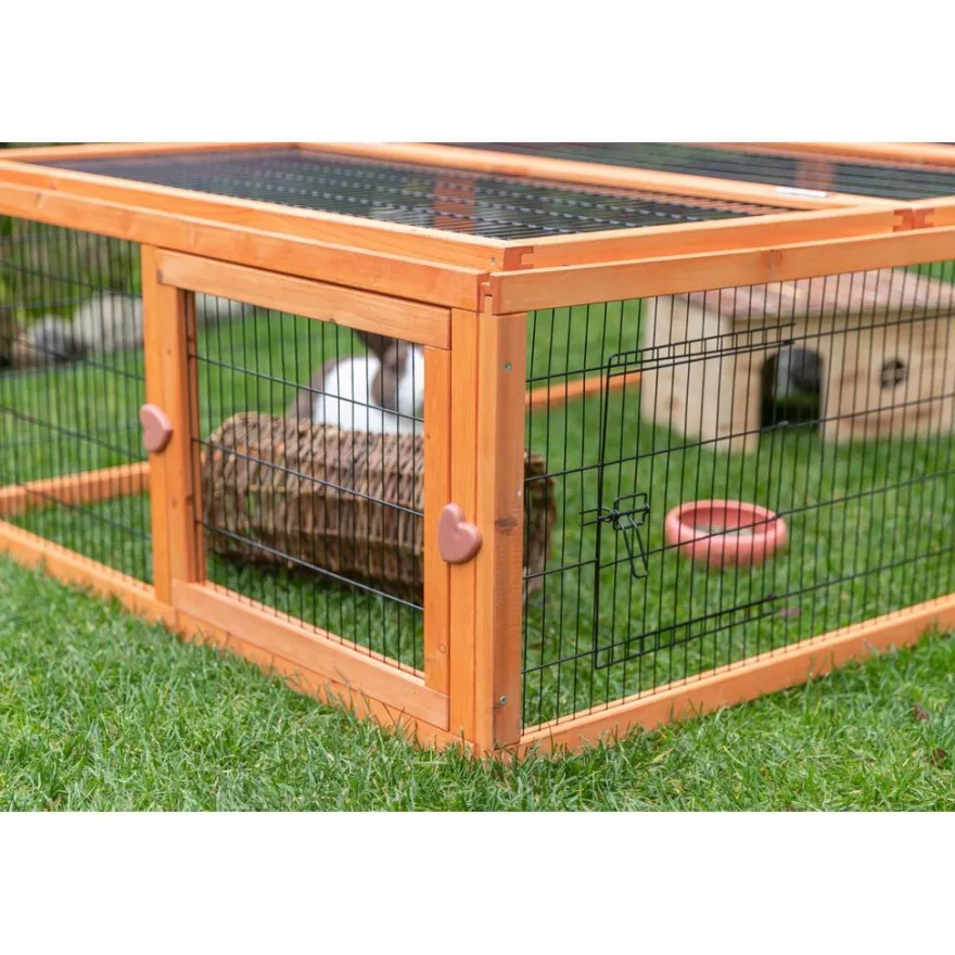 TRIXIE natura Freilaufgehege mit Abdeckung, Holz, braun | 174 x 48 x 109 cm