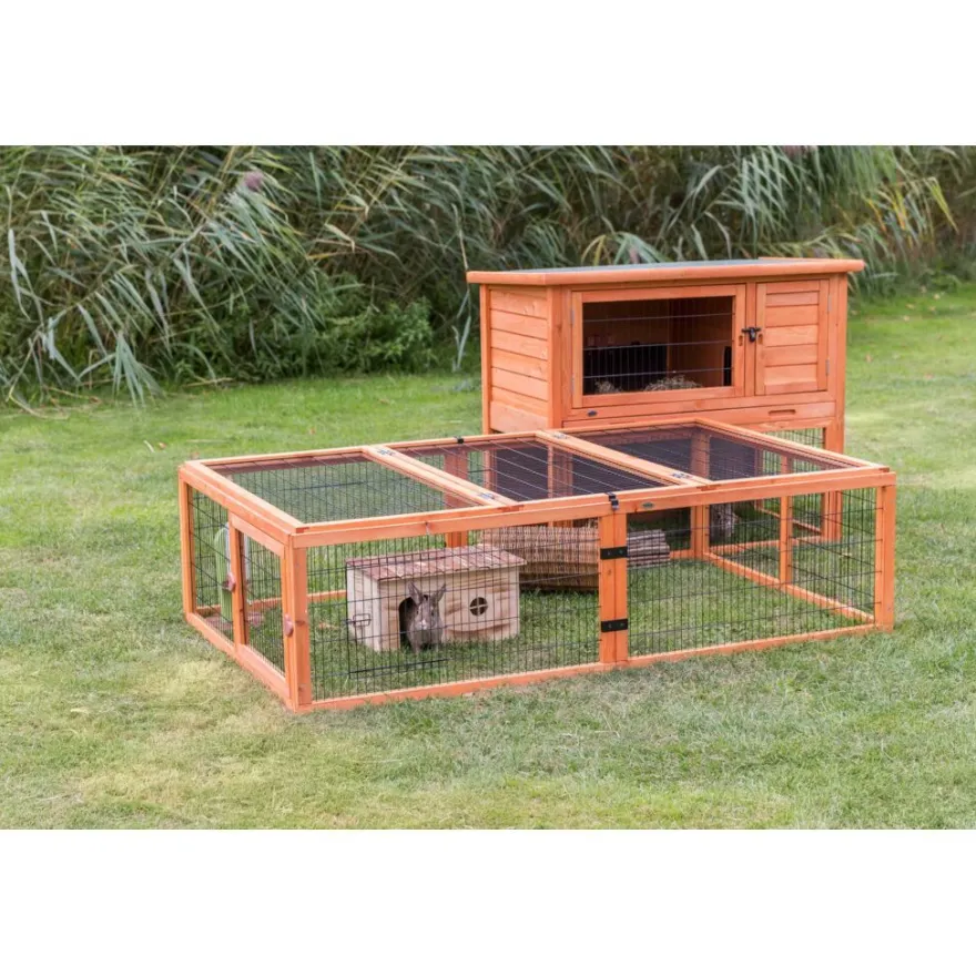 TRIXIE natura Freilaufgehege mit Abdeckung, Holz, braun | 174 x 48 x 109 cm