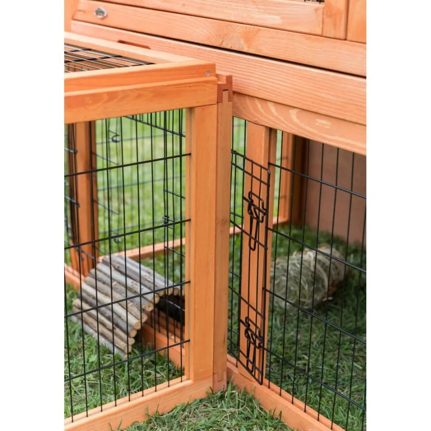 TRIXIE natura Freilaufgehege mit Abdeckung, Holz, braun | 174 x 48 x 109 cm
