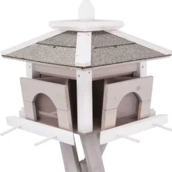 TRIXIE natura Futterhaus m. Ständer & Silo, Kiefernholz, grau/weiß | 46 x 35 x 46 cm