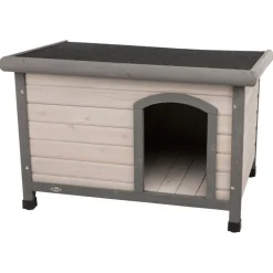 TRIXIE natura Hundehütte Classic Flachdach, grau | S–M: 85 x 58 x 60 cm