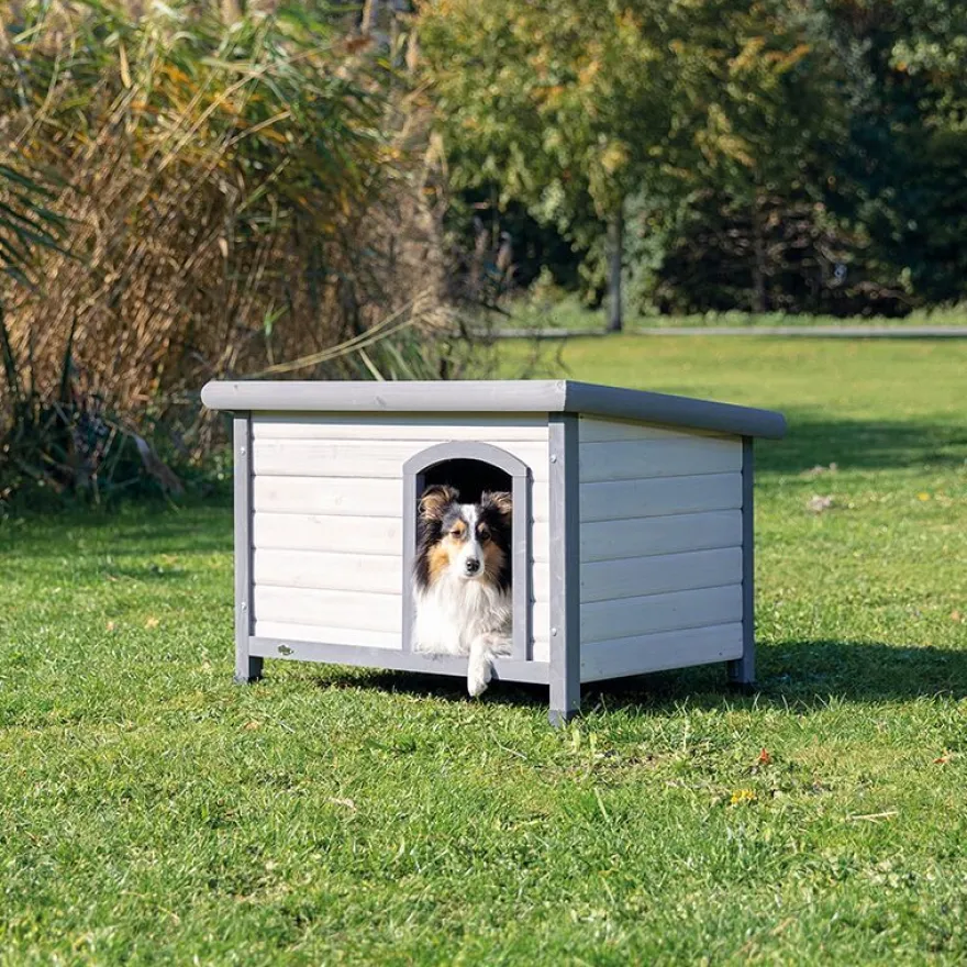 TRIXIE natura Hundehütte Classic Flachdach, grau | S–M: 85 x 58 x 60 cm