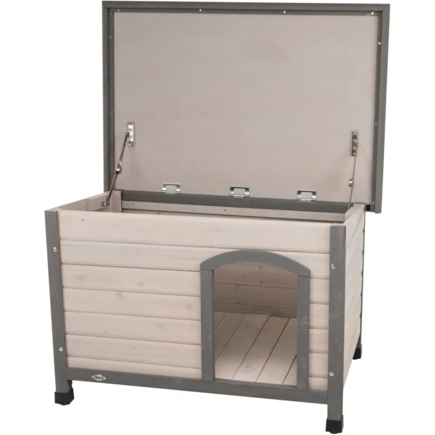 TRIXIE natura Hundehütte Classic Flachdach, grau | S–M: 85 x 58 x 60 cm