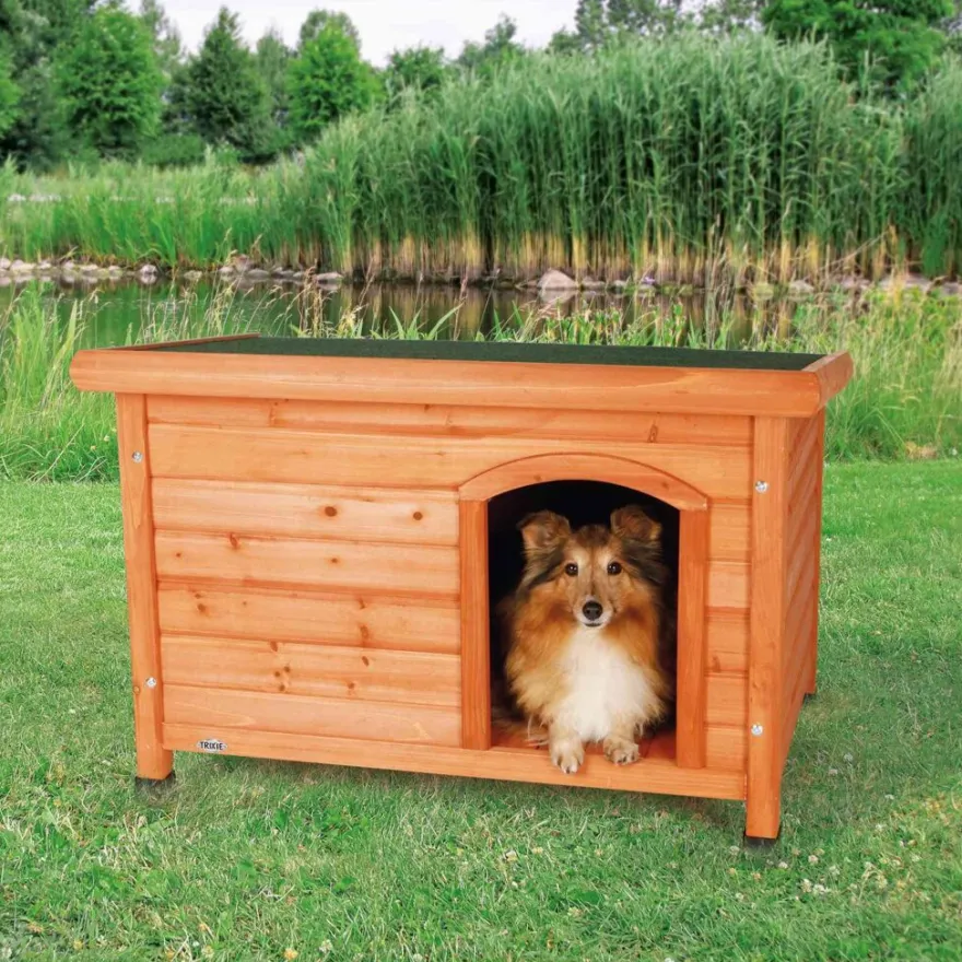 TRIXIE natura Hundehütte Classic Flachdach, braun | S–M: 85 x 58 x 60 cm