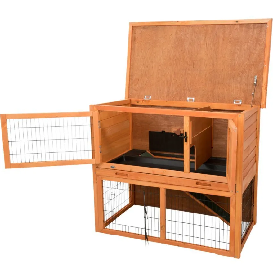 TRIXIE natura Kleintierstall mit Freilaufgehege, braun | 116 x 97 x 63 cm