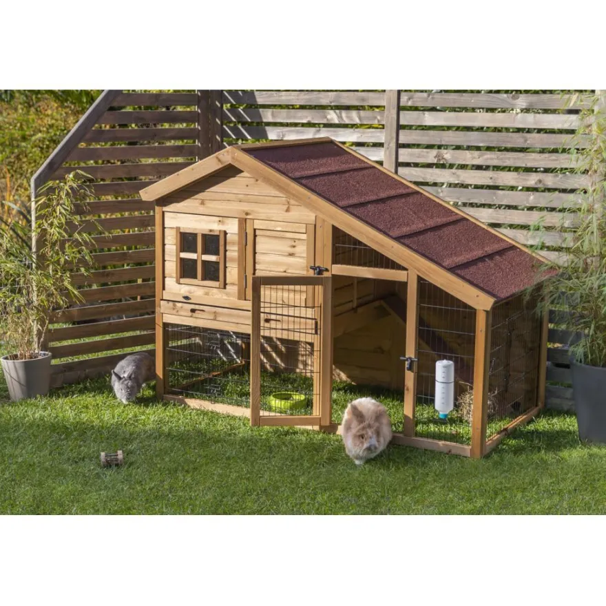 TRIXIE natura Kleintierstall m. Freilauf, 2-stöckig, dunkelbraun | 151 x 107 x 80 cm