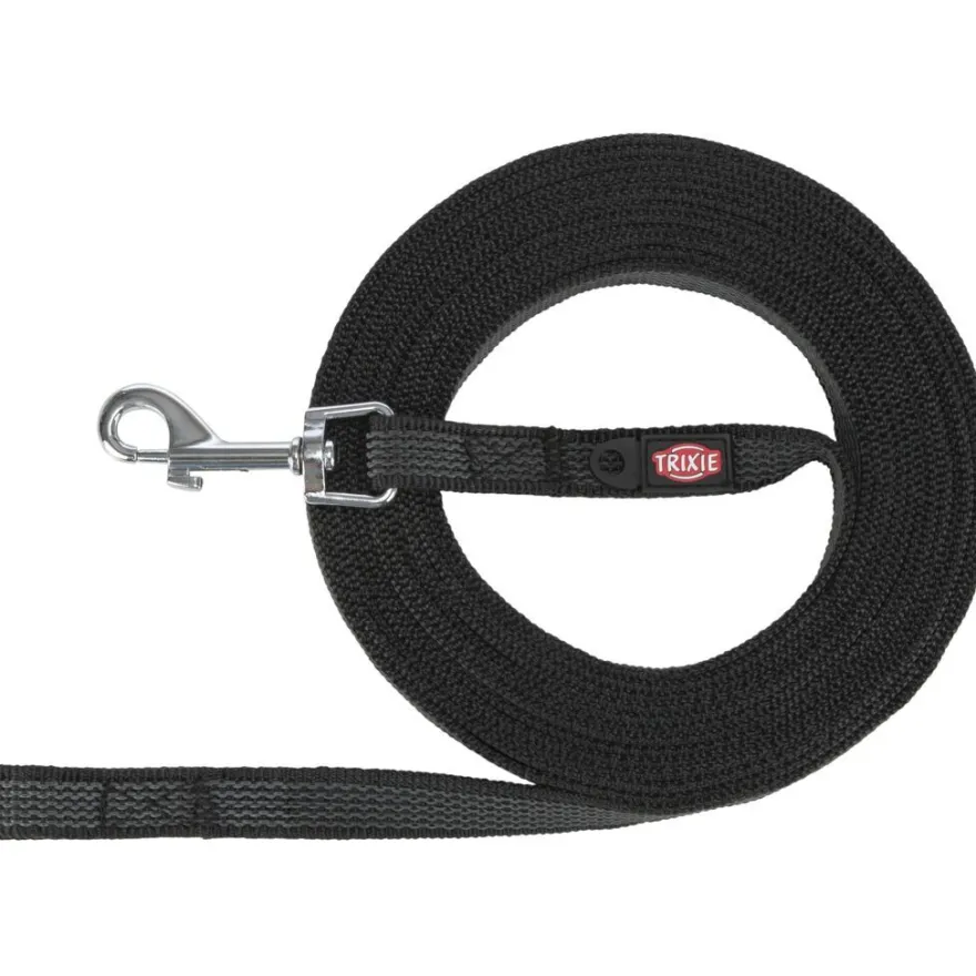 TRIXIE Schleppleine, gummiert, schwarz | S–M: 15 m/15 mm