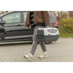 TRIXIE Transportbox Capri 1 & 2, dunkelgrau/blau | 37 × 34 × 55 cm