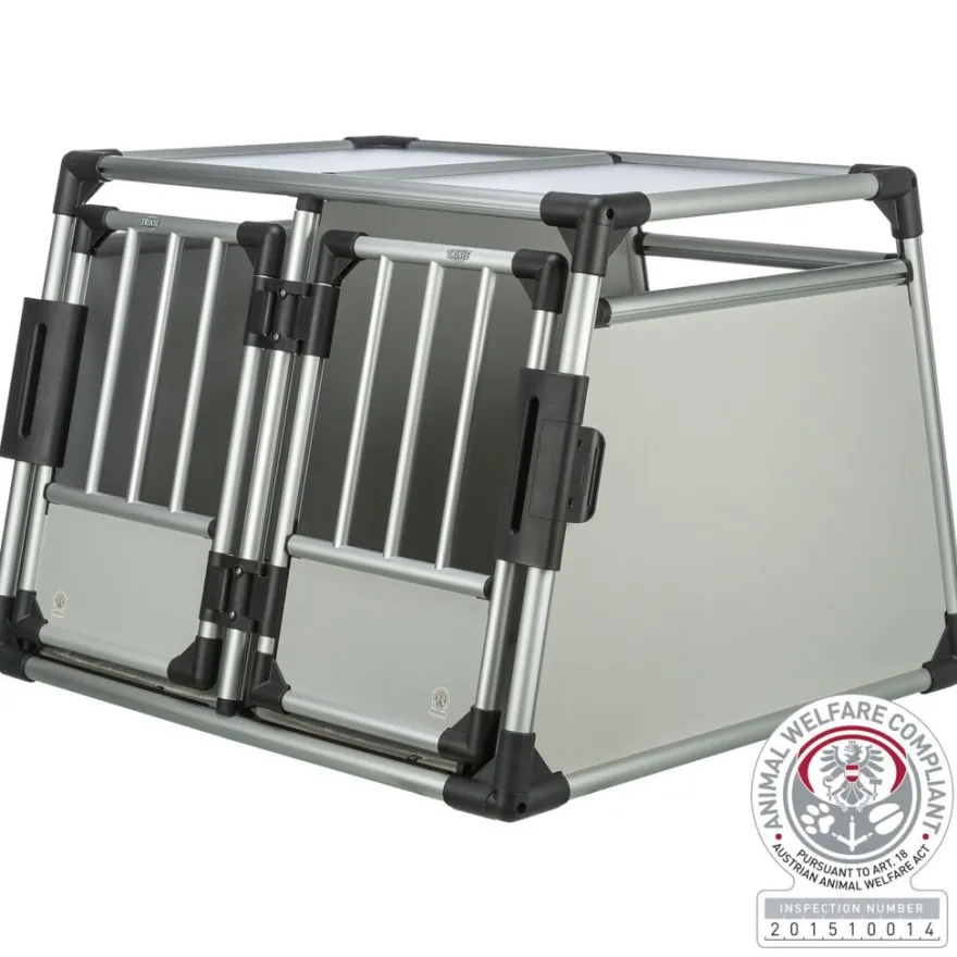 TRIXIE Transportbox, doppelt, Aluminium, silber/hellgrau | M–L: 93 x 64 x 83 cm