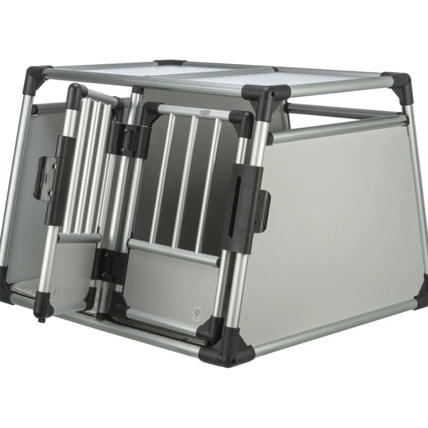 TRIXIE Transportbox, doppelt, Aluminium, silber/hellgrau | M–L: 93 x 64 x 83 cm