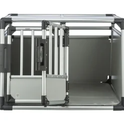 TRIXIE Transportbox, doppelt, Aluminium, silber/hellgrau | M–L: 93 x 64 x 83 cm