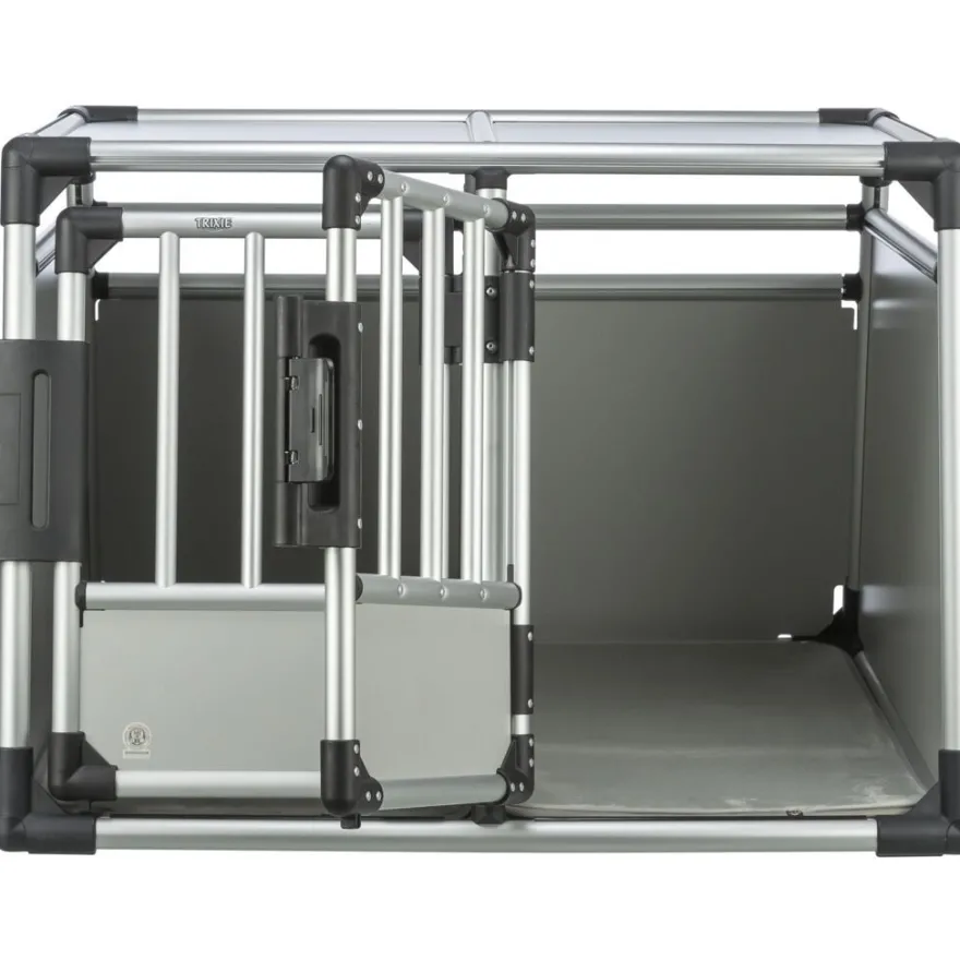 TRIXIE Transportbox, doppelt, Aluminium, silber/hellgrau | M–L: 93 x 64 x 83 cm