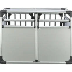TRIXIE Transportbox, doppelt, Aluminium, silber/hellgrau | M–L: 93 x 64 x 83 cm