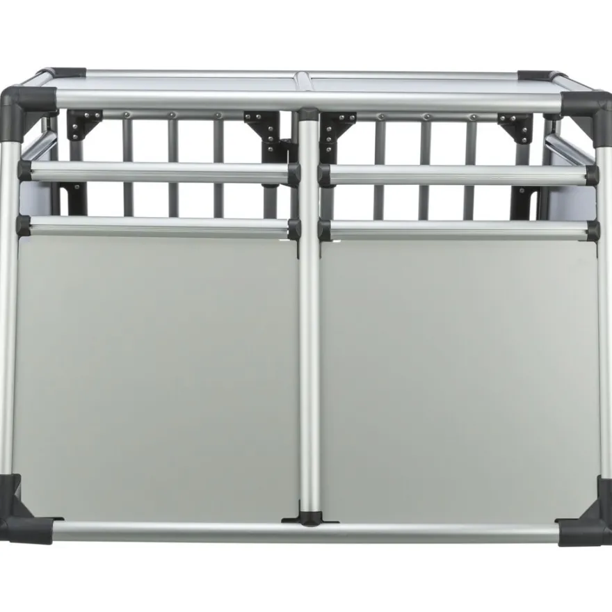 TRIXIE Transportbox, doppelt, Aluminium, silber/hellgrau | M–L: 93 x 64 x 83 cm