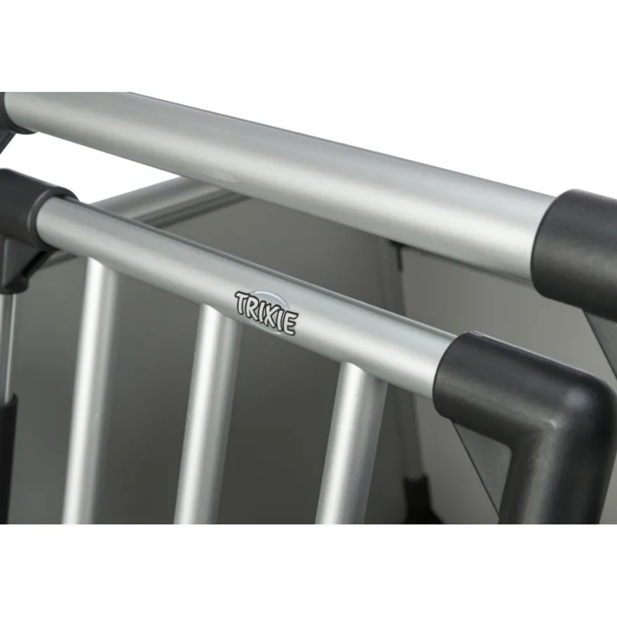 TRIXIE Transportbox, doppelt, Aluminium, silber/hellgrau | M–L: 93 x 64 x 83 cm