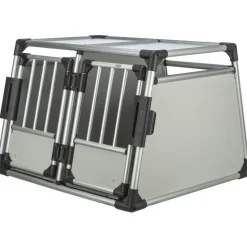 TRIXIE Transportbox, doppelt, Aluminium, silber/hellgrau | M–L: 93 x 64 x 83 cm