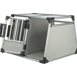 TRIXIE Transportbox, doppelt, Aluminium, silber/hellgrau | M–L: 93 x 64 x 83 cm