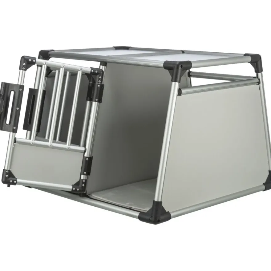 TRIXIE Transportbox, doppelt, Aluminium, silber/hellgrau | M–L: 93 x 64 x 83 cm