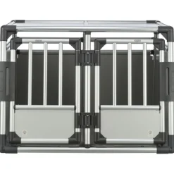 TRIXIE Transportbox, doppelt, Aluminium, silber/hellgrau | M–L: 93 x 64 x 83 cm