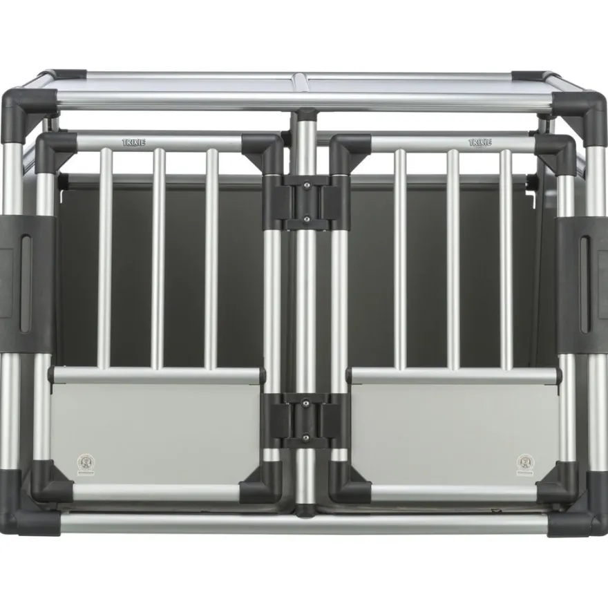 TRIXIE Transportbox, doppelt, Aluminium, silber/hellgrau | M–L: 93 x 64 x 83 cm