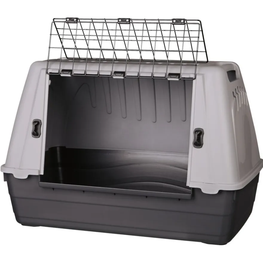 TRIXIE Transportbox Journey, schwarz/grau | S–M: 77 x 51 x 43 cm