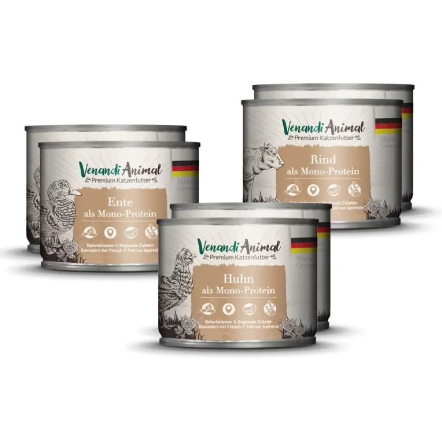 Venandi Animal - Probierpaket I - 2 x Huhn, 2 x Pute, 2 x Rind | 6 x 200 g