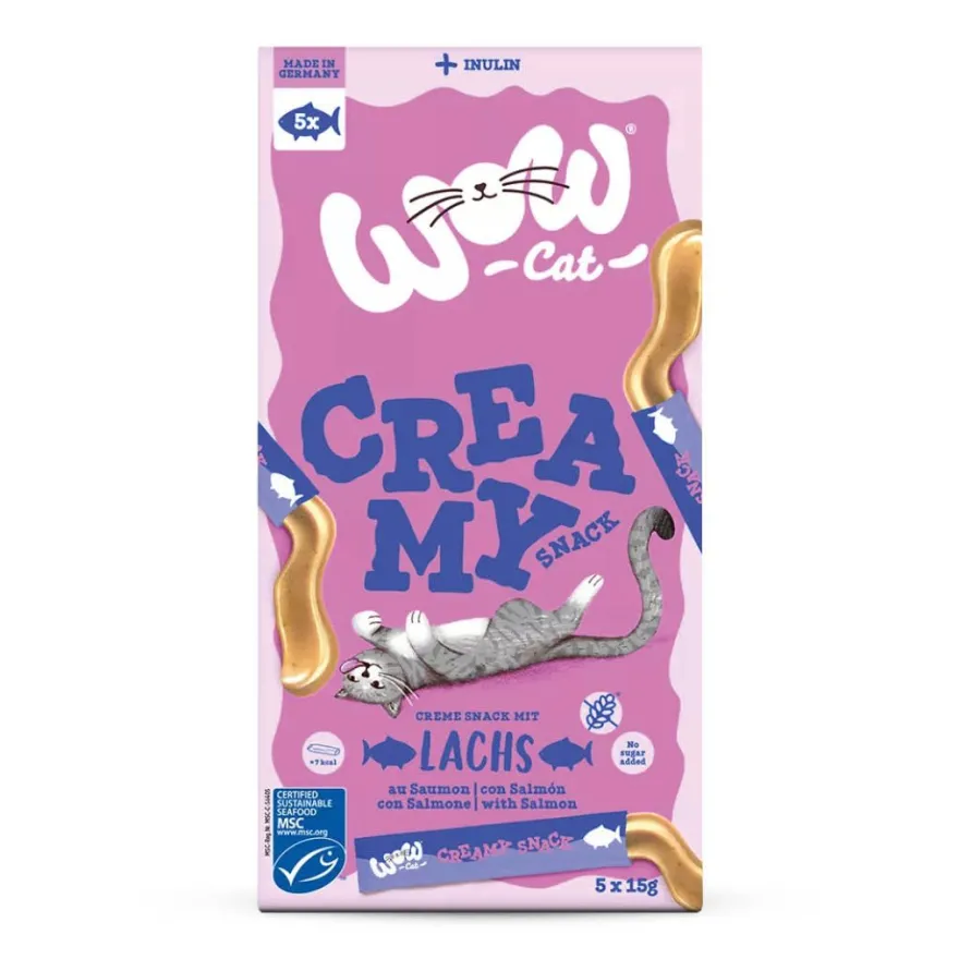 WOW Cat Creamy Snack mit Lachs | 5 x 15 g